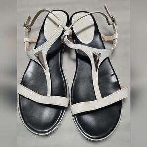 Women’s White T-Strap Sandals with Silver Accent Size 40 (Eur)